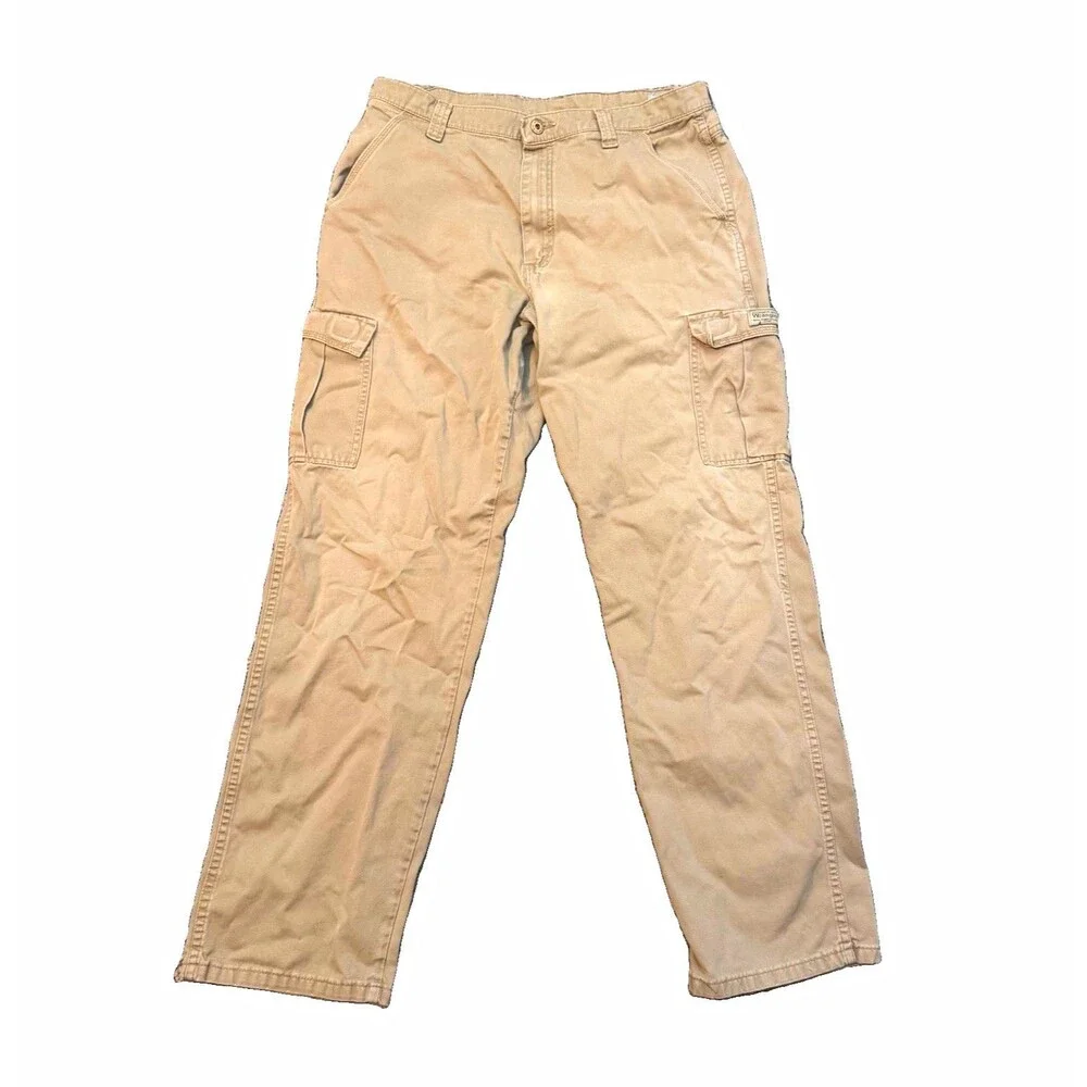 Wrangler Men’s Beige Cargo Pants 34x34 Cotton Twill Flat Front Straight Pockets